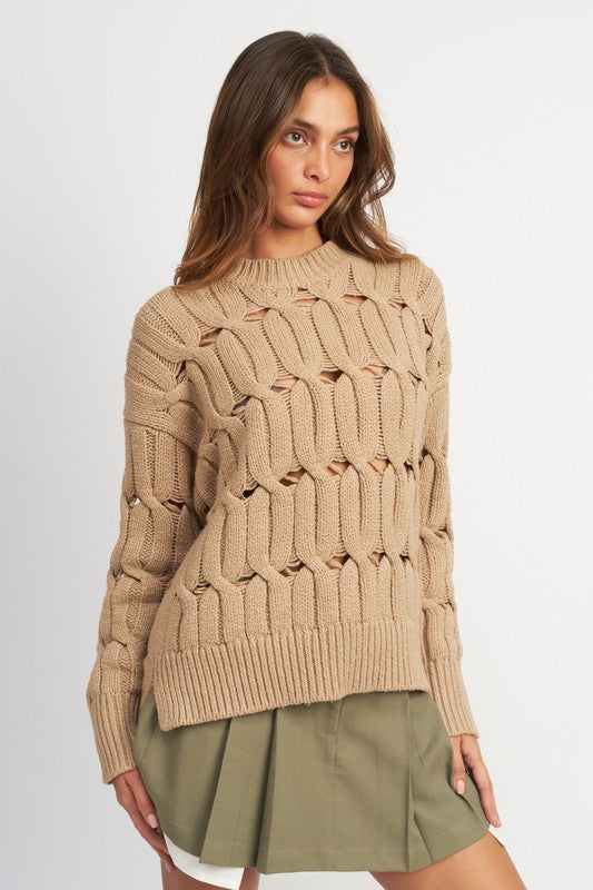 OPEN KNIT SWEATER WITH SLITS - Premium  from Emory Park - Just $49.40! Shop now at Alexi and Gray
