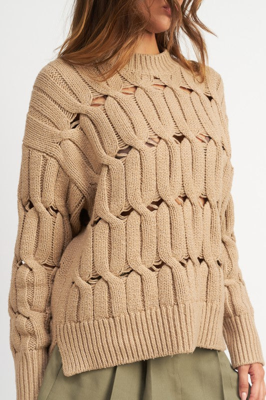 OPEN KNIT SWEATER WITH SLITS - Premium  from Emory Park - Just $49.40! Shop now at Alexi and Gray