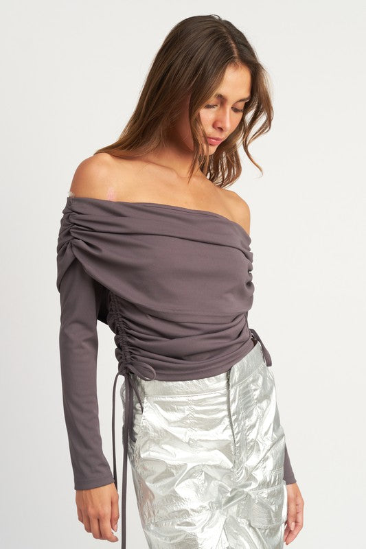 OFF SHOULDER RUCHED TOP - Premium  from Emory Park - Just $54.60! Shop now at Alexi and Gray
