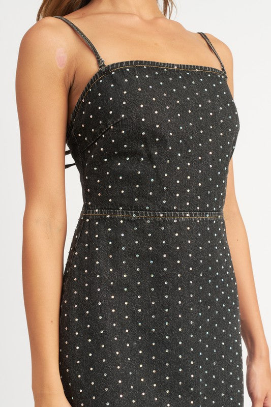CINCHED WAIST RHINESTONE MINI DRESS - Premium  from Emory Park - Just $76.70! Shop now at Alexi and Gray
