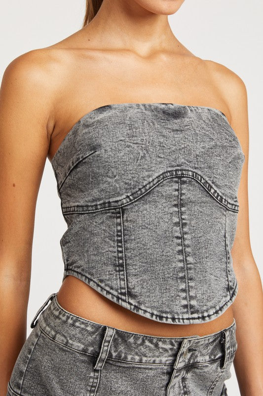 DENIM CORSET TUBE TOP - Premium  from Emory Park - Just $48.10! Shop now at Alexi and Gray