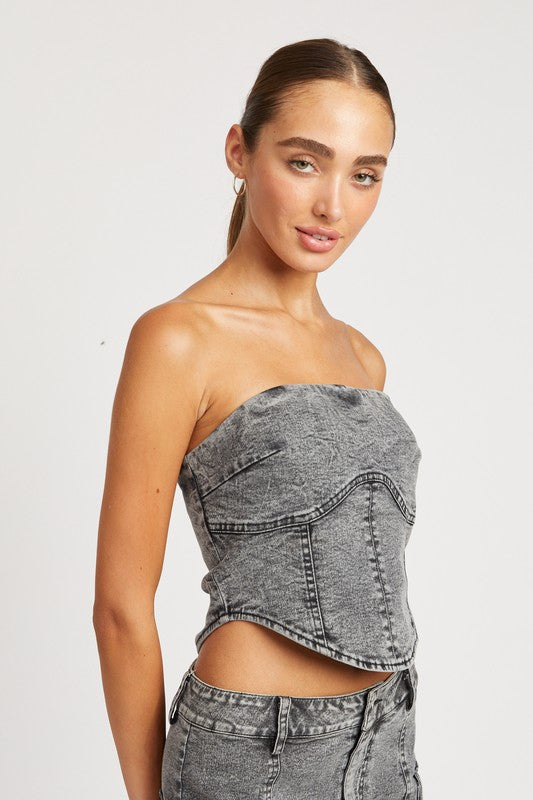 DENIM CORSET TUBE TOP - Premium  from Emory Park - Just $48.10! Shop now at Alexi and Gray