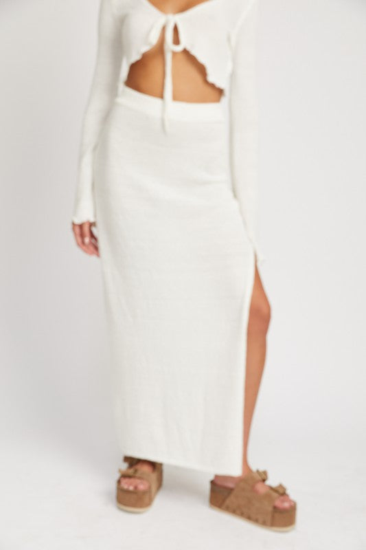 HIGH WAIST MAXI SKIRT WITH SLIT - Premium  from Emory Park - Just $44.20! Shop now at Alexi and Gray