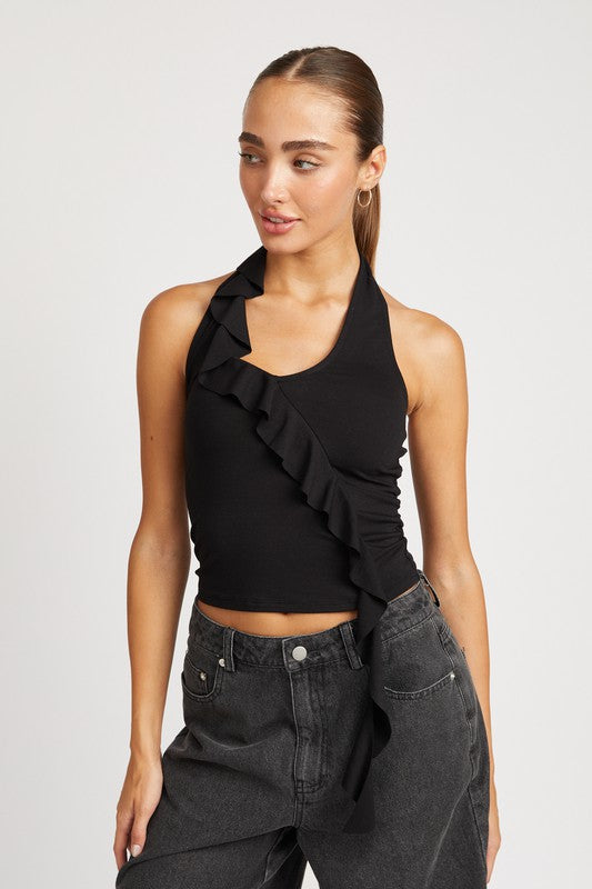 RUFFLED HALTER TOP - Premium  from Emory Park - Just $33.80! Shop now at Alexi and Gray