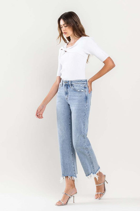 High Rise Cropped Distressed Hem Dad Jeans - Premium  from VERVET by Flying Monkey - Just $58.72! Shop now at Alexi and Gray