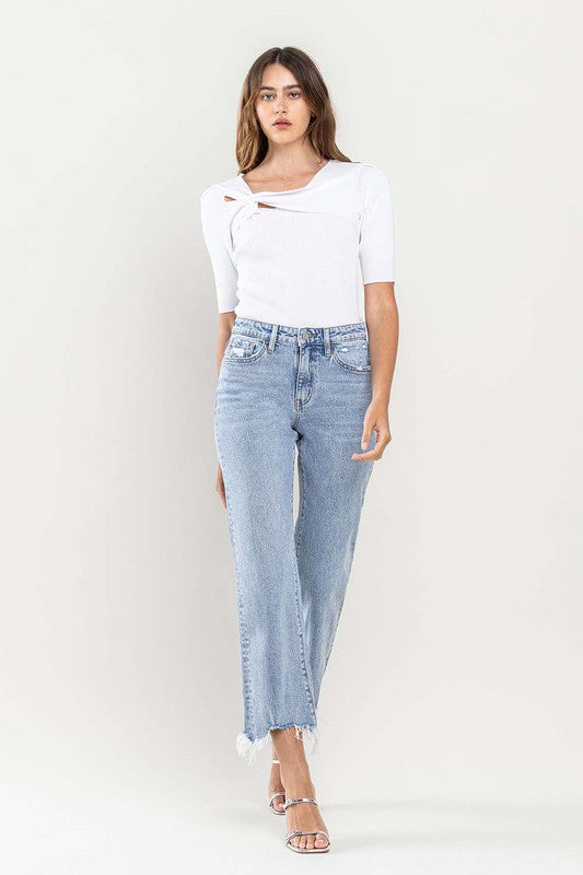 High Rise Cropped Distressed Hem Dad Jeans - Premium  from VERVET by Flying Monkey - Just $58.72! Shop now at Alexi and Gray