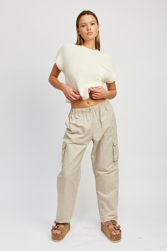 STRAIGHT LEG PANTS WITH ELASTIC WAIST BAND - Premium  from Emory Park - Just $58.50! Shop now at Alexi and Gray