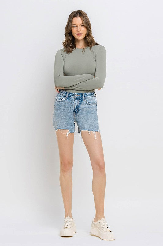 High Rise Raw Hem Shorts - Premium  from VERVET by Flying Monkey - Just $47.86! Shop now at Alexi and Gray