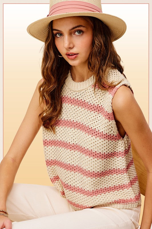 Chunky Stripe Sleeveless Sweater Top - Premium  from La Miel - Just $32.80! Shop now at Alexi and Gray