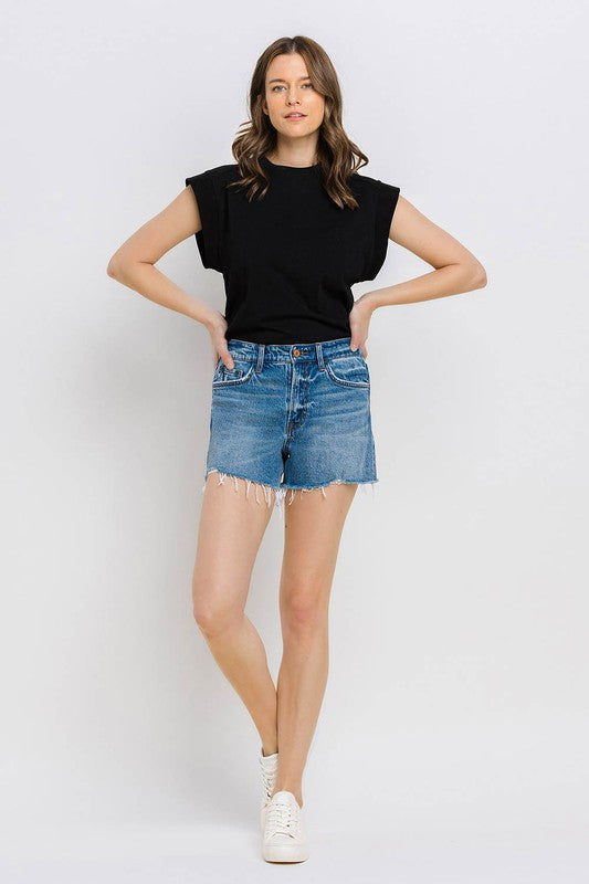 High Rise Distressed Hem A-Line Shorts - Premium  from VERVET by Flying Monkey - Just $47.86! Shop now at Alexi and Gray