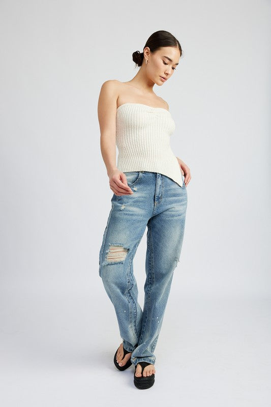 ASYMMETRICAL RUCHED TUBE TOP - Premium  from Emory Park - Just $44.20! Shop now at Alexi and Gray