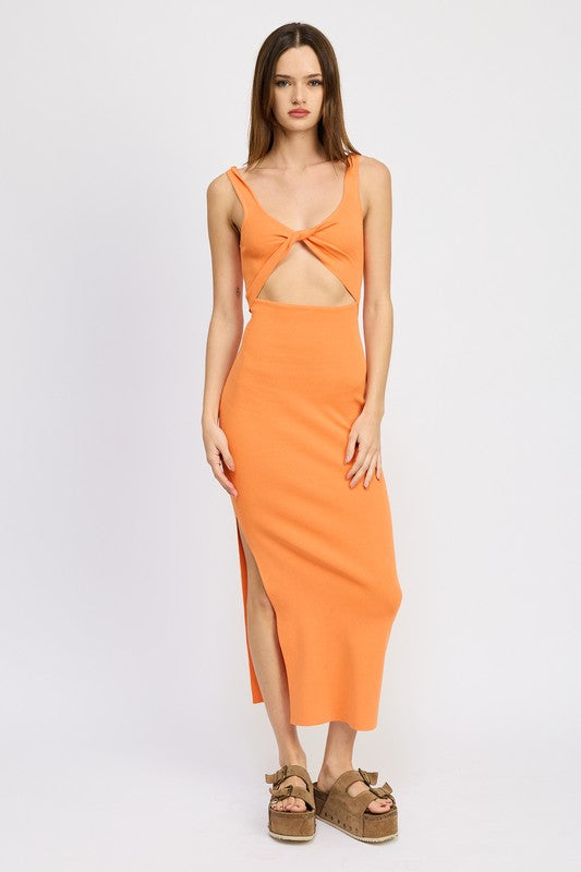 FRONT KNOT MIDI DRESS WITH CUTOUT - Premium  from Emory Park - Just $52! Shop now at Alexi and Gray