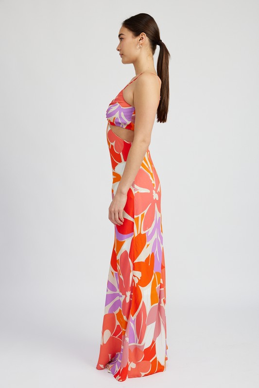 FLORAL CUT OUT MAXI DRESS WITH O RING DETAIL - Premium  from Emory Park - Just $75.40! Shop now at Alexi and Gray