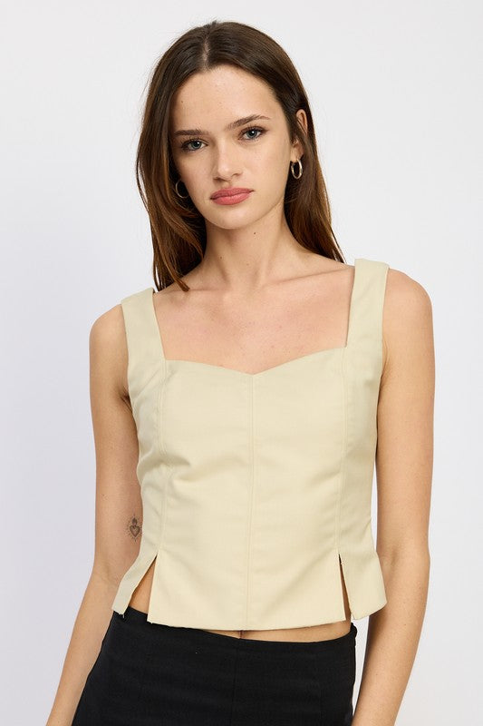 BUSTIER TOP WITH SLIT DETAIL - Premium  from Emory Park - Just $44.20! Shop now at Alexi and Gray