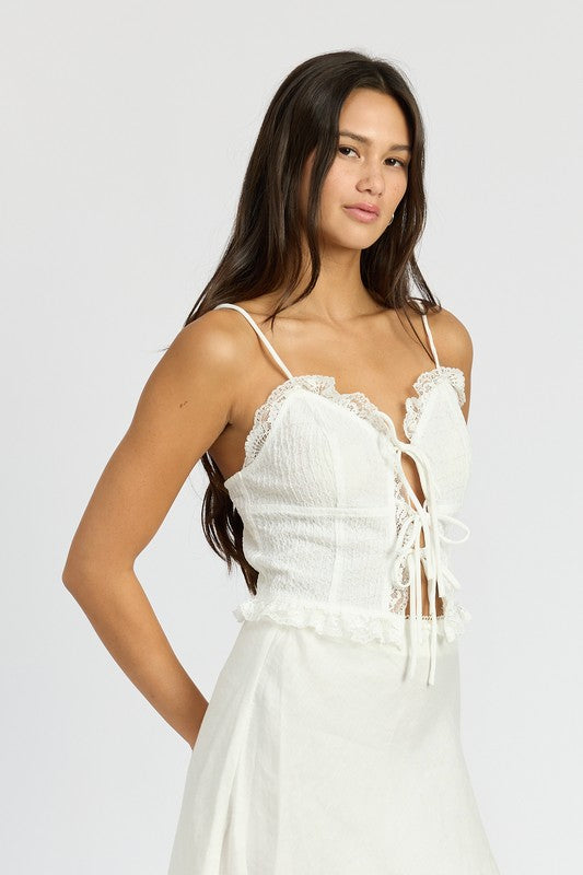 TIE FRONT LACE CAMI - Premium  from Emory Park - Just $36.40! Shop now at Alexi and Gray
