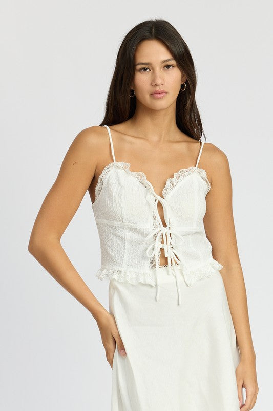 TIE FRONT LACE CAMI - Premium  from Emory Park - Just $36.40! Shop now at Alexi and Gray