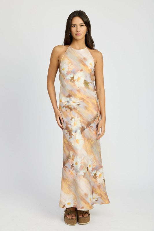 HALTER NECK FLORAL MAXI DRESS - Premium  from Emory Park - Just $72.80! Shop now at Alexi and Gray