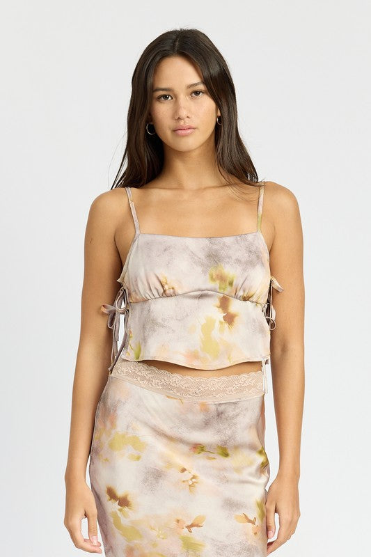 PRINTED CAMI WITH SIDE DRAWSTRINGS - Premium  from Emory Park - Just $41.60! Shop now at Alexi and Gray