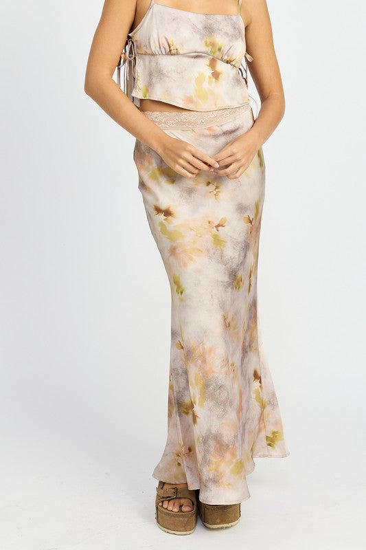 FLORAL PRINTED SATIN MAXI SKIRT - Premium  from Emory Park - Just $54.60! Shop now at Alexi and Gray