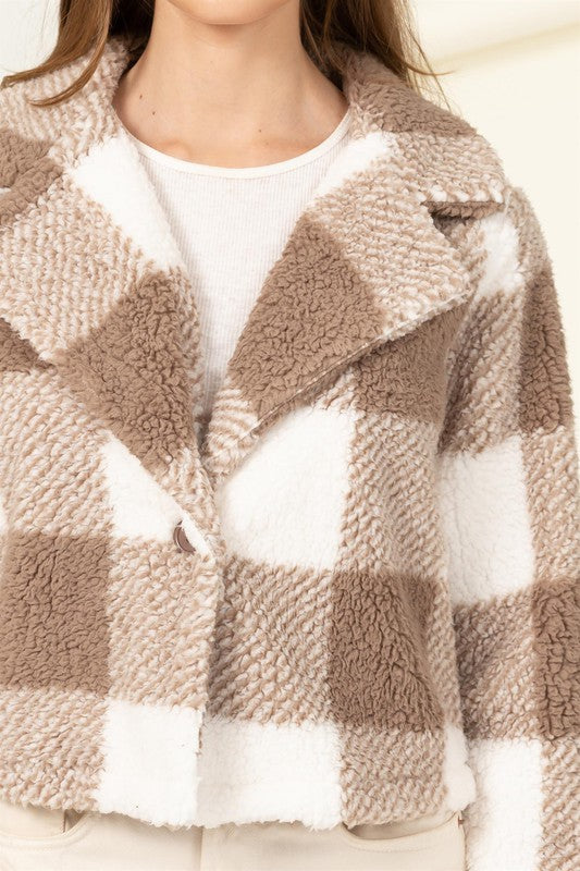 Lucky Break Plaid Pattern Fur Jacket - Premium  from HYFVE - Just $40.58! Shop now at Alexi and Gray