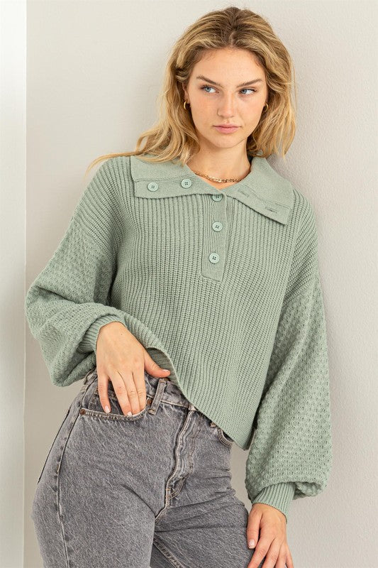Instant Winner Wide Collar Button Front Sweater - Premium  from HYFVE - Just $38.30! Shop now at Alexi and Gray