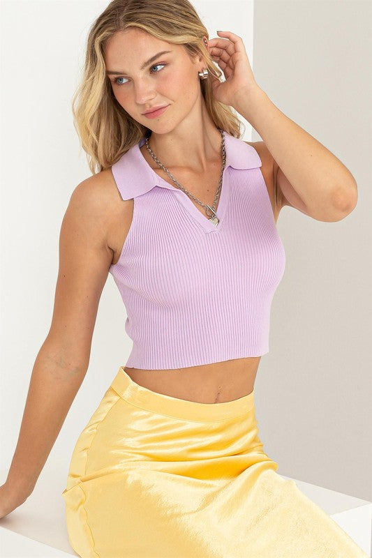 Sleeveless Collared Crop Knit Top - Premium  from HYFVE - Just $25.80! Shop now at Alexi and Gray
