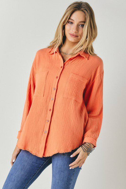 Solid Button Down Long Sleeve Shirt - Premium  from Davi & Dani - Just $29.06! Shop now at Alexi and Gray