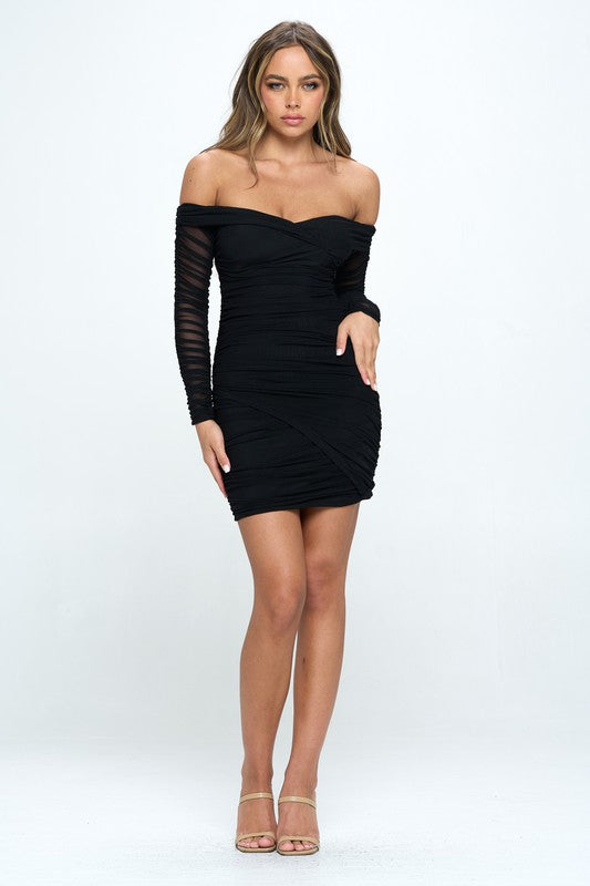 Off Shoulder Bodycon Mini Dress - Premium  from One and Only Collective Inc - Just $39.60! Shop now at Alexi and Gray
