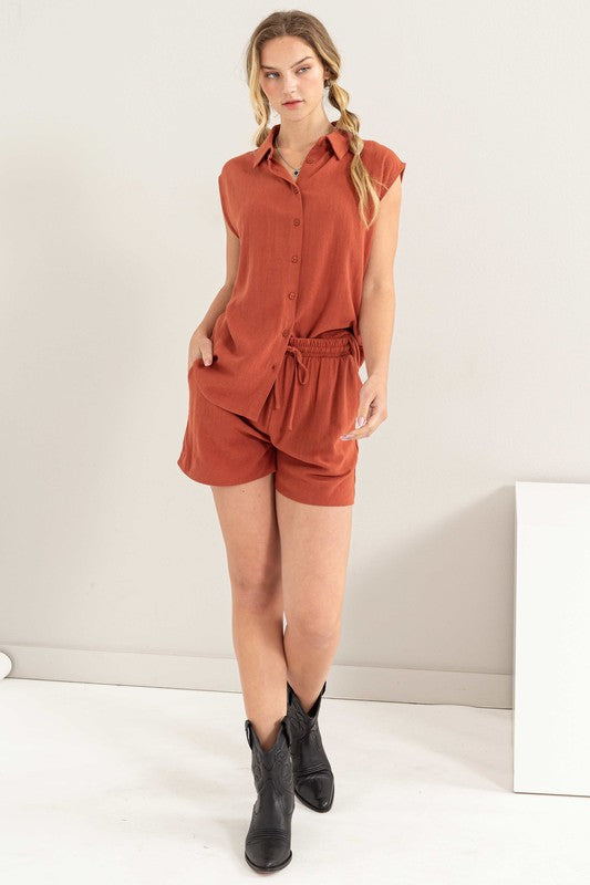 Linen Shirt and Shorts Set - Premium  from HYFVE - Just $49! Shop now at Alexi and Gray