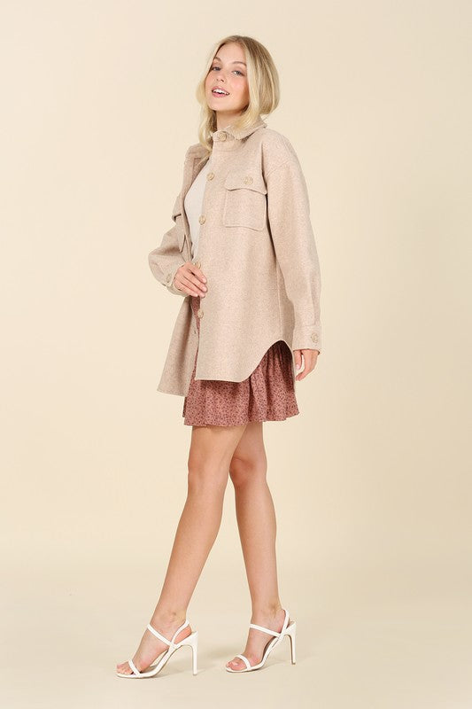Light beige shacket with pockets - Premium  from Lilou - Just $50.80! Shop now at Alexi and Gray