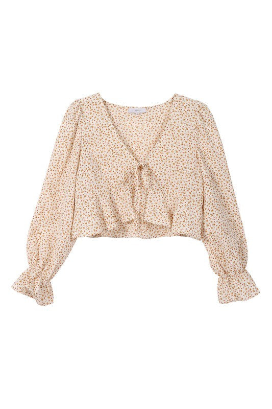 LS floral frill blouse - Premium  from Lilou - Just $28.30! Shop now at Alexi and Gray
