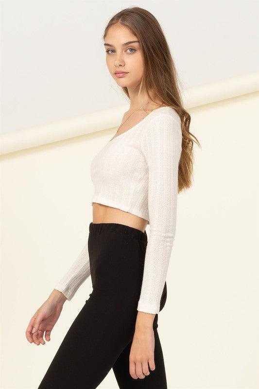 SCOOP NECK LONG SLEEVE CROP TOP - Premium  from HYFVE - Just $12.32! Shop now at Alexi and Gray