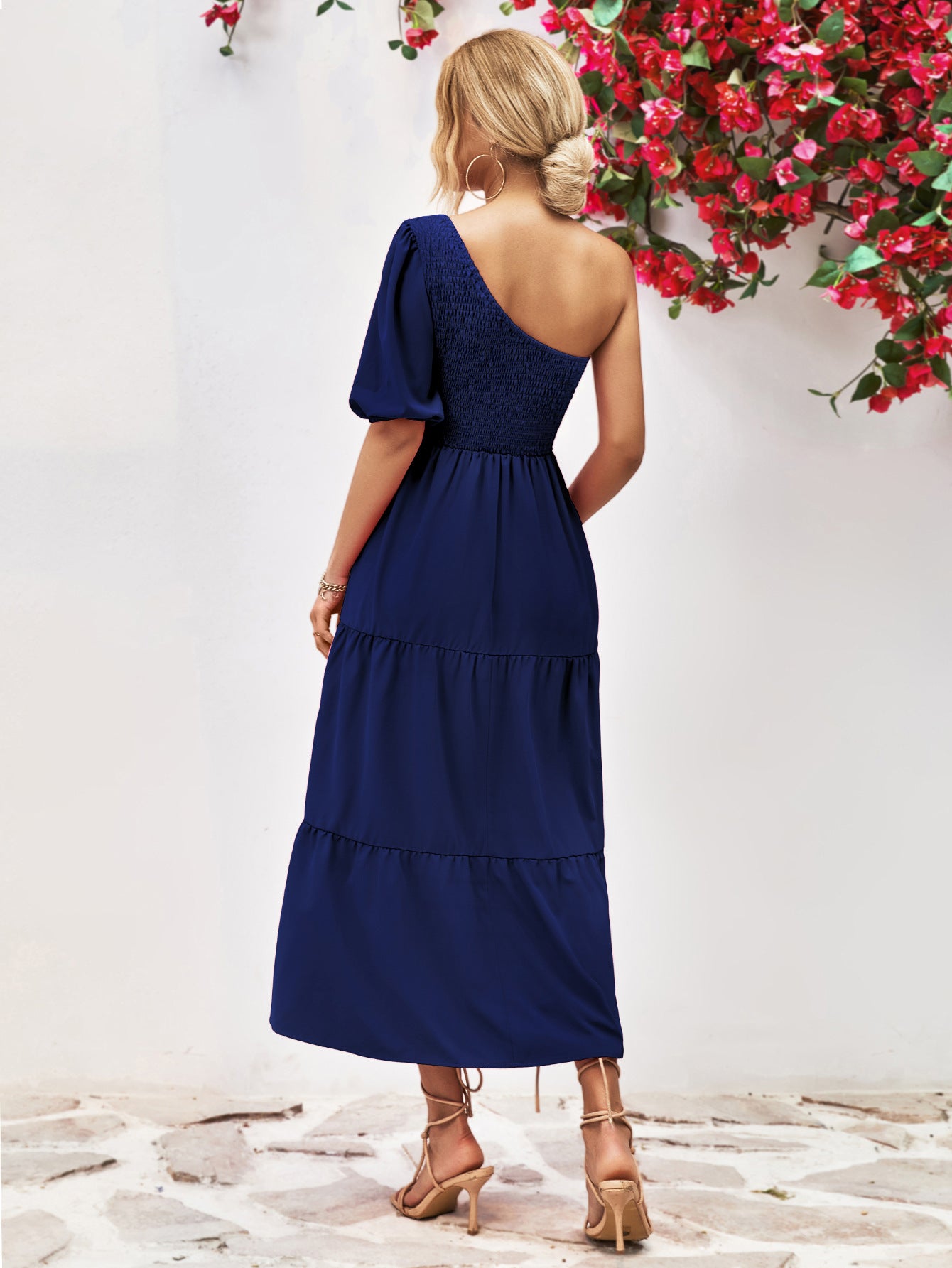 Smocked One-Shoulder Midi Dress - Premium  from Trendsi - Just $28.00! Shop now at Alexi and Gray