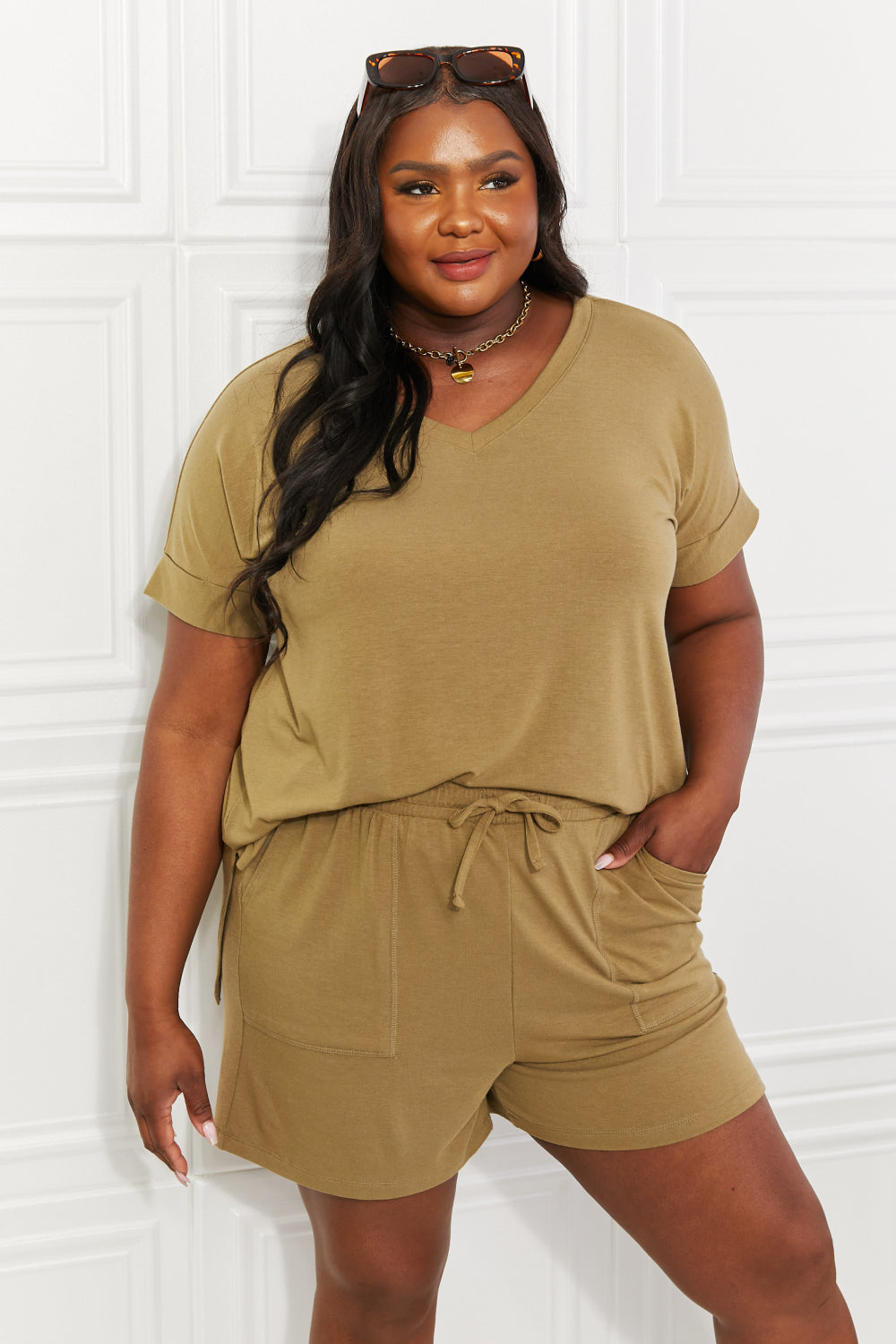 Zenana Full Size Morning Coffee V-Neck Top & Shorts Lounge Set - Premium  from Trendsi - Just $26.00! Shop now at Alexi and Gray