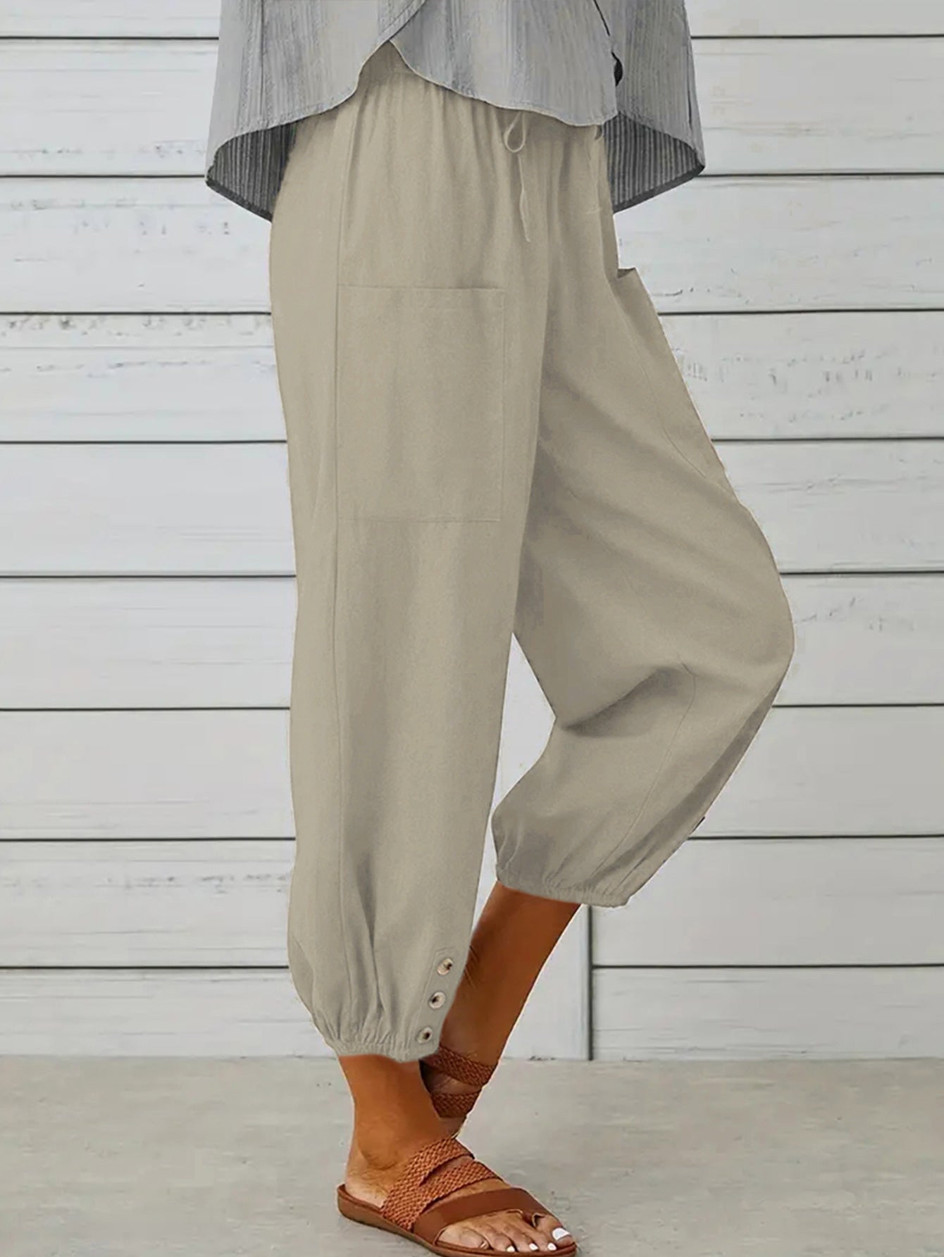 Decorative Button Cropped Pants - Premium  from Alexi and Gray - Just $23! Shop now at Alexi and Gray