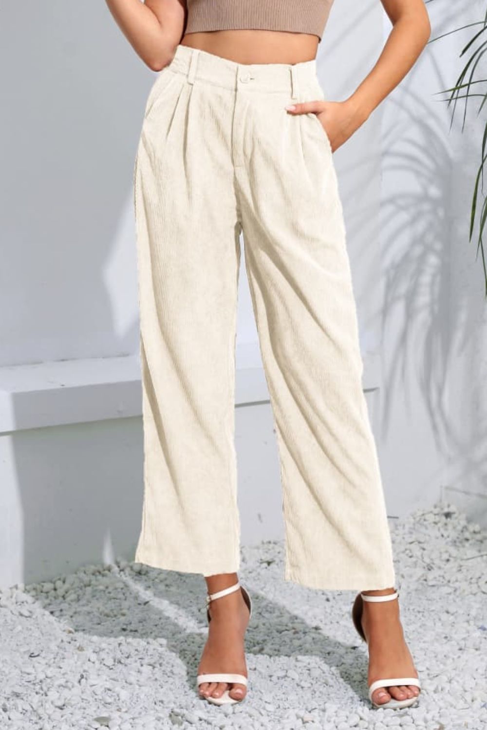 Buttoned  Straight Hem Long Pants - Premium  from Alexi and Gray - Just $32.00! Shop now at Alexi and Gray