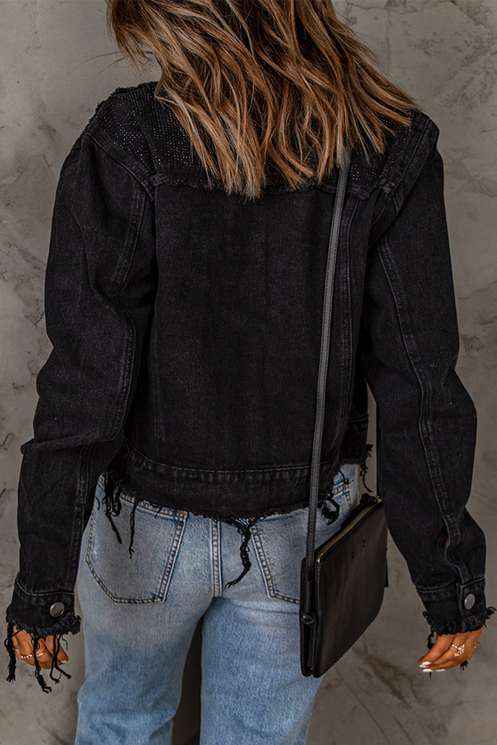 Frayed Trim Button Down Denim Jacket - Premium  from Alexi and Gray - Just $58.00! Shop now at Alexi and Gray