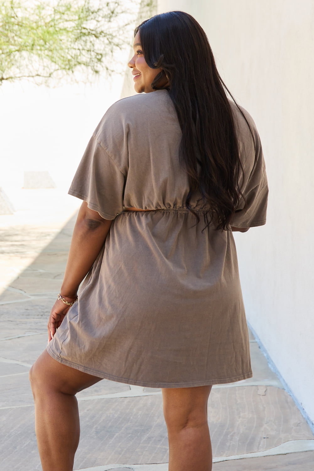 HEYSON Summer Field Cutout T-Shirt Dress in Taupe - Premium  from Alexi and Gray - Just $53.00! Shop now at Alexi and Gray
