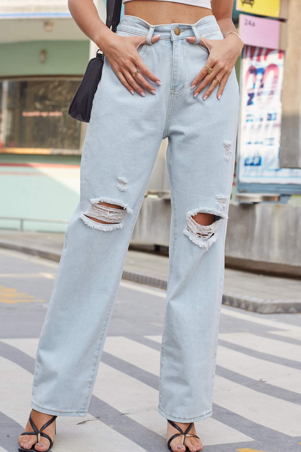 Distressed Straight Leg Jeans with Pockets - Premium  from Alexi and Gray - Just $45.00! Shop now at Alexi and Gray