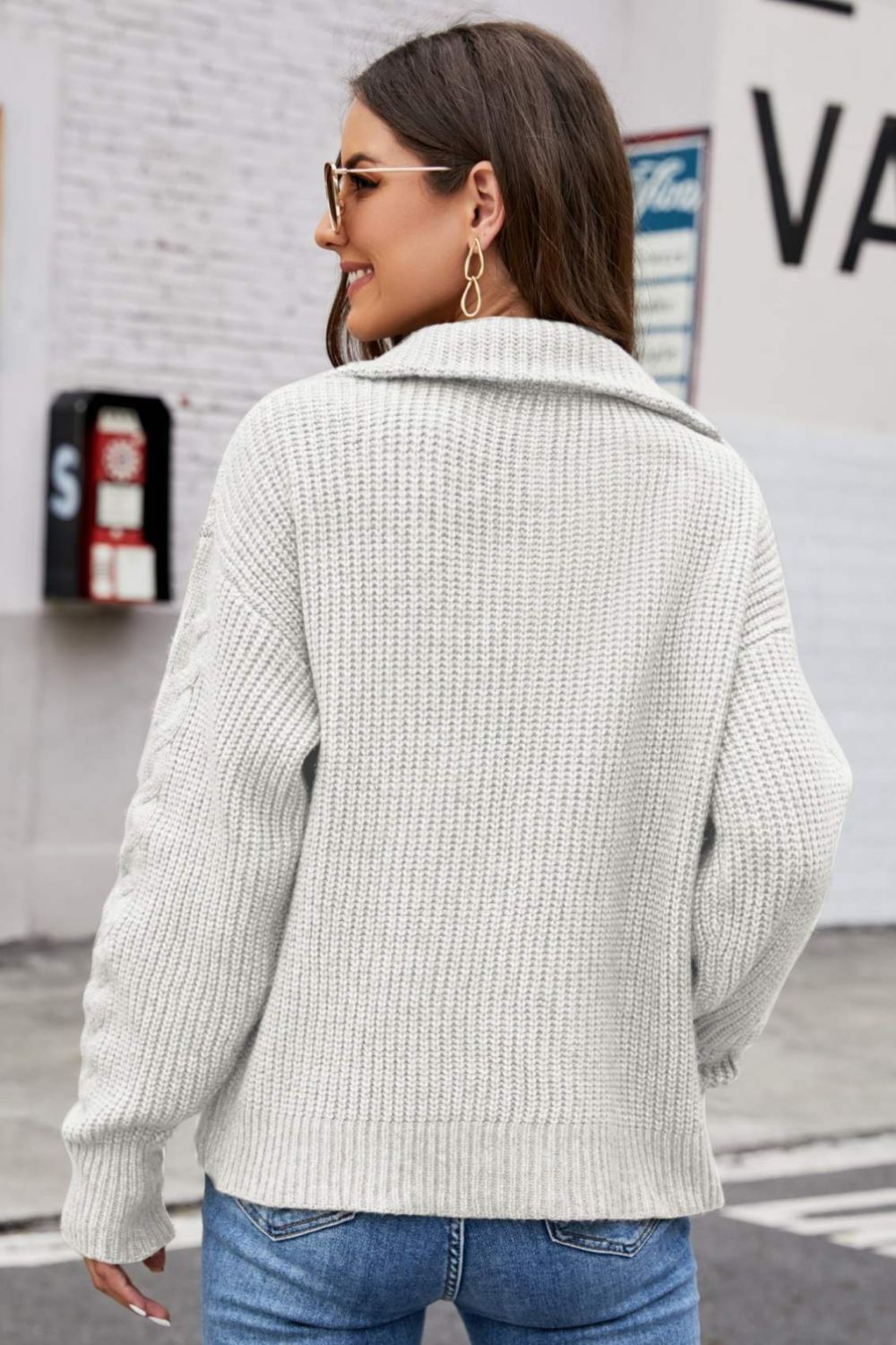 Half Zip Mixed Knit Collared Sweater - Premium  from Alexi and Gray - Just $37.00! Shop now at Alexi and Gray