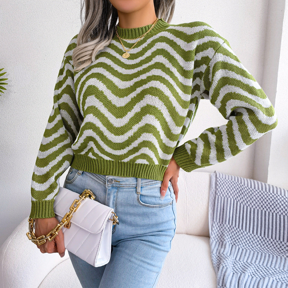 Wavy Stripe Dropped Shoulder Sweater - Premium  from Alexi and Gray - Just $31.00! Shop now at Alexi and Gray