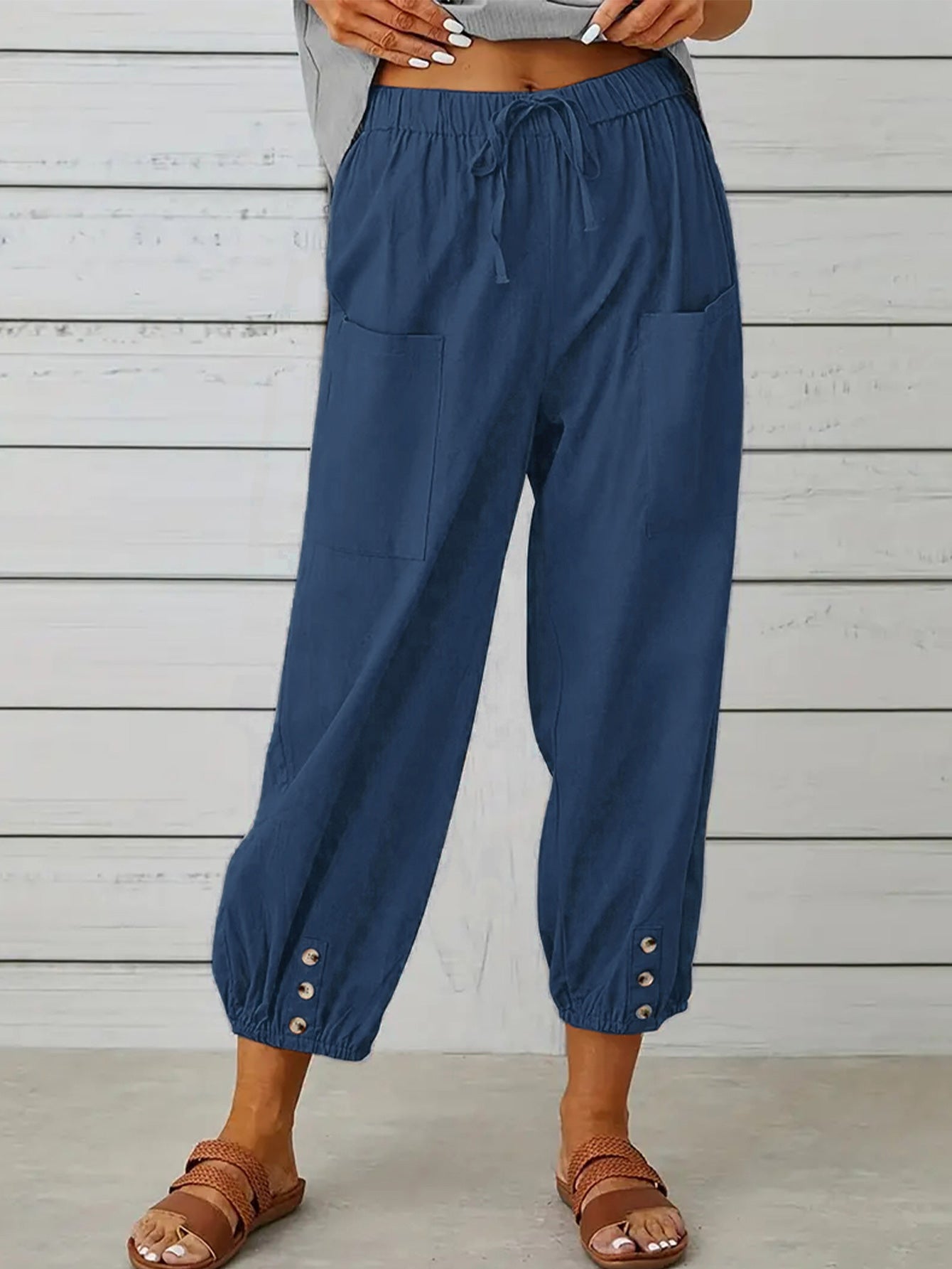 Decorative Button Cropped Pants - Premium  from Alexi and Gray - Just $23! Shop now at Alexi and Gray