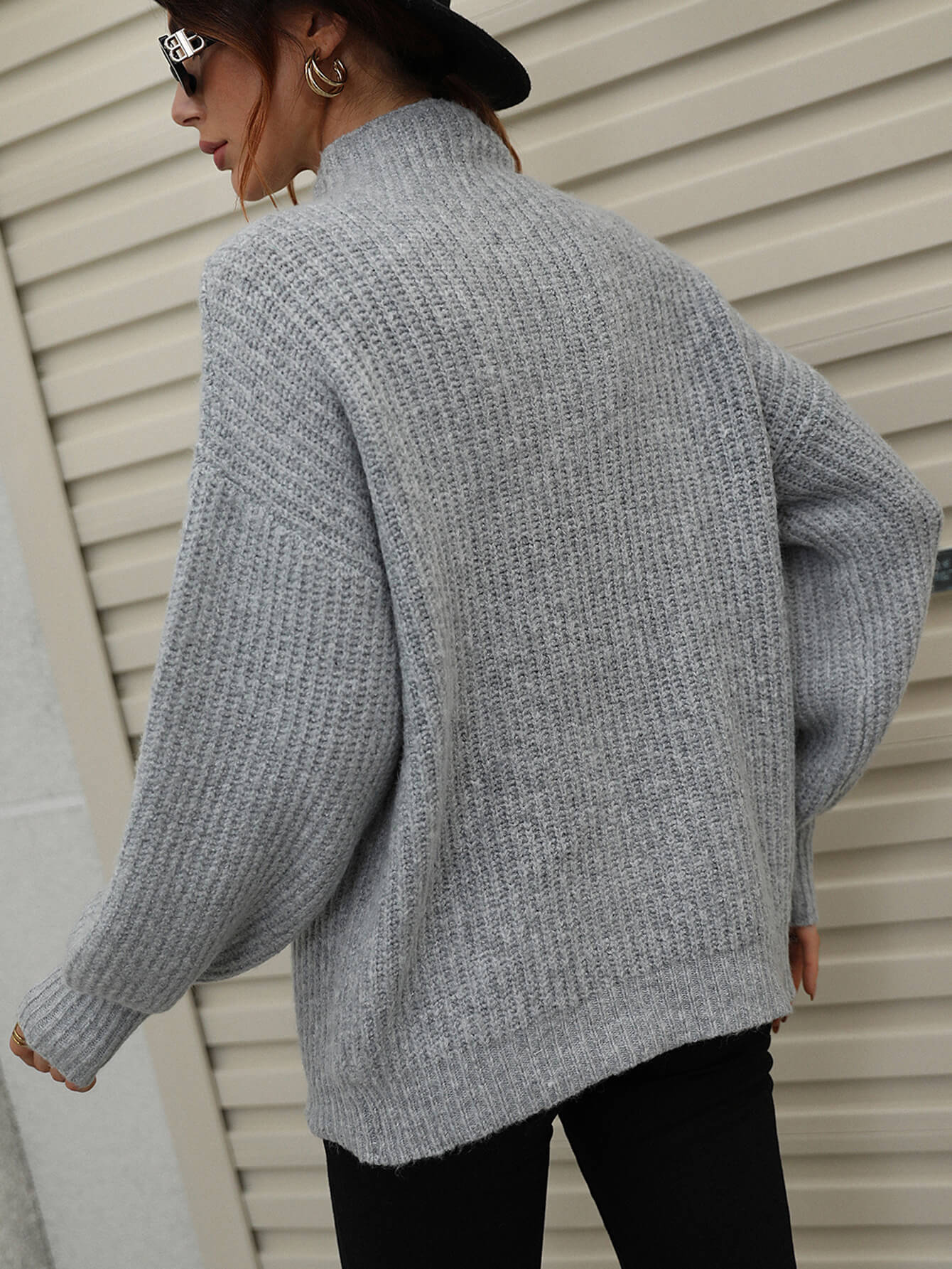 High Neck Balloon Sleeve Rib-Knit Pullover Sweater - Premium  from Alexi and Gray - Just $40.00! Shop now at Alexi and Gray