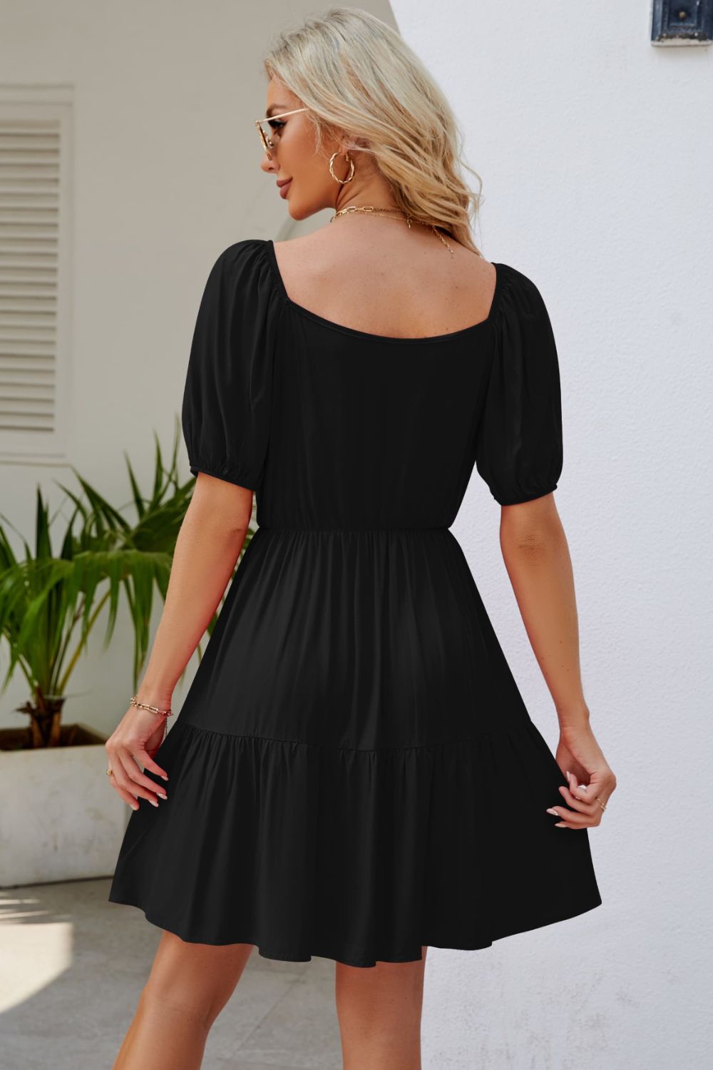Ruched Square Neck Puff Sleeve Mini Dress - Premium  from Trendsi - Just $27.00! Shop now at Alexi and Gray