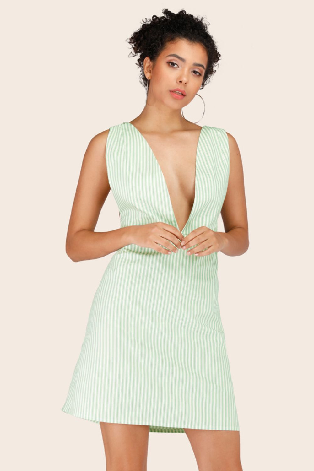 Striped Crisscross Deep V Sleeveless Dress - Premium  from Trendsi - Just $30.00! Shop now at Alexi and Gray