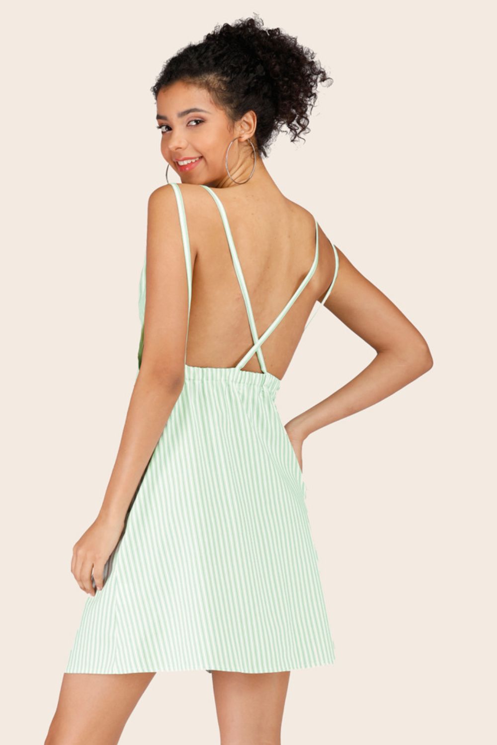 Striped Crisscross Deep V Sleeveless Dress - Premium  from Trendsi - Just $30.00! Shop now at Alexi and Gray